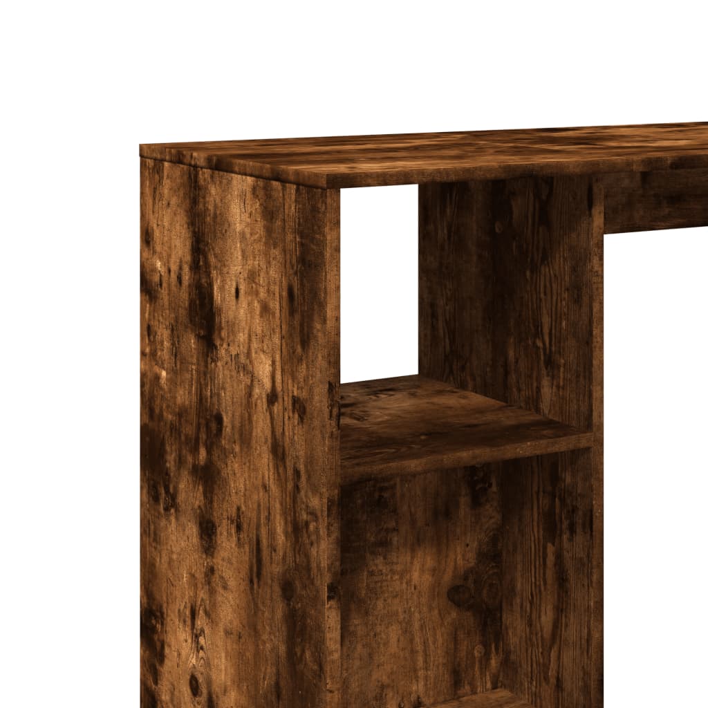 füstös tölgy színű szerelt fa bárasztal polccal 124x46x103,5 cm
