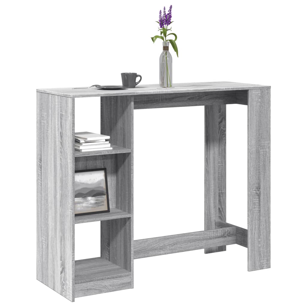 szürke sonoma szerelt fa bárasztal polccal 124 x 46 x 103,5 cm