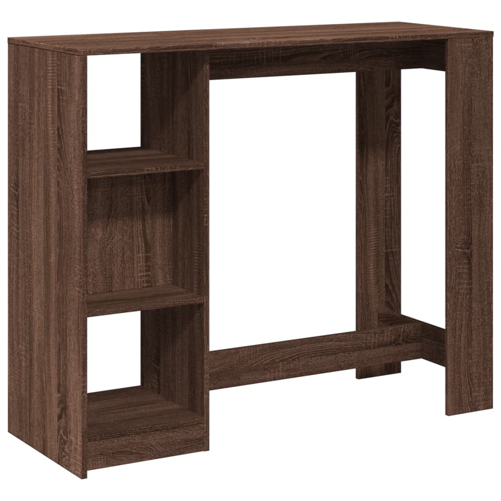 barna tölgy színű szerelt fa bárasztal polccal 124x46x103,5 cm