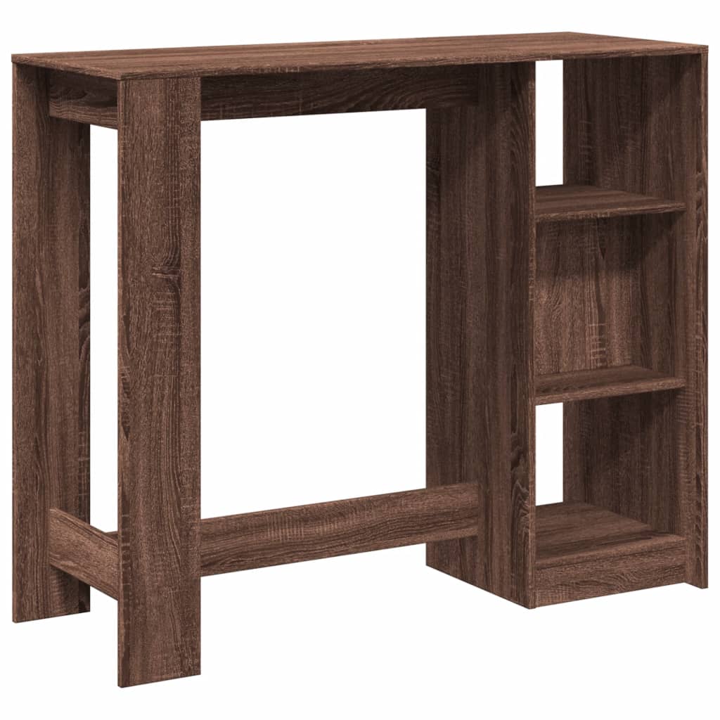barna tölgy színű szerelt fa bárasztal polccal 124x46x103,5 cm