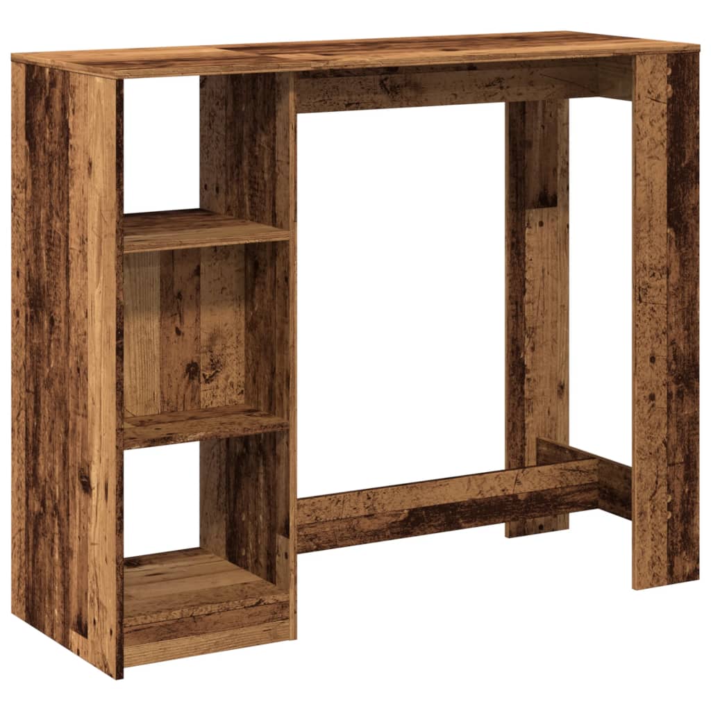 antik fa színű szerelt fa bárasztal polccal 124 x 46 x 103,5 cm