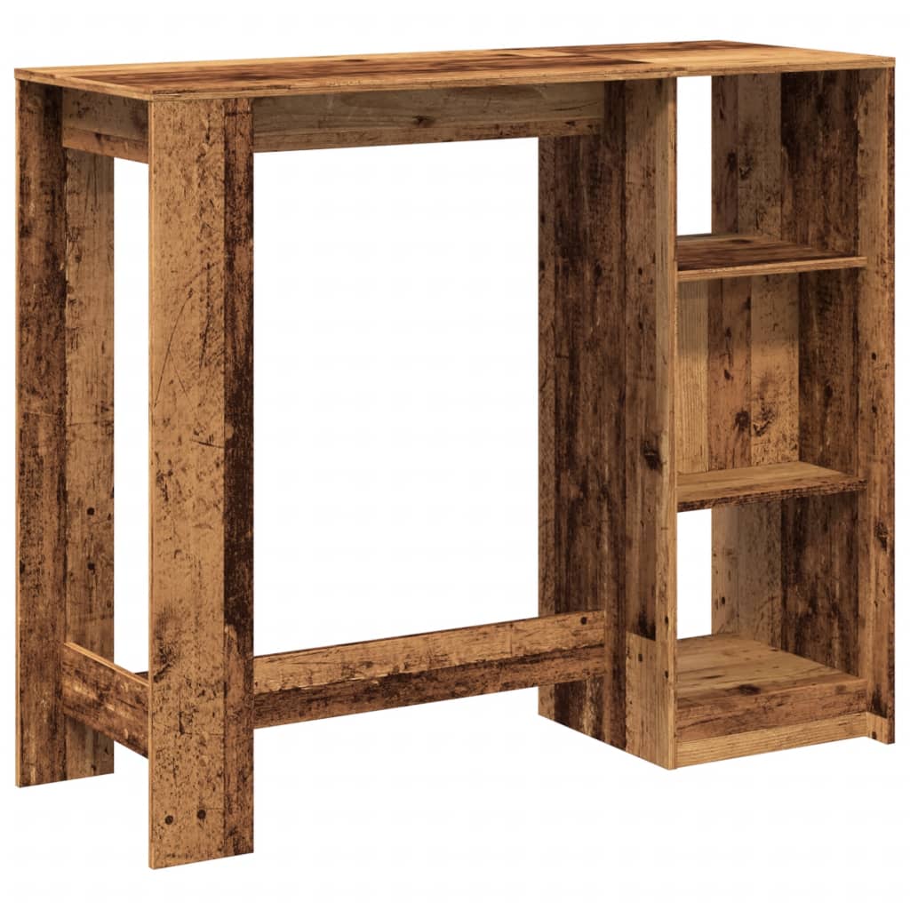 antik fa színű szerelt fa bárasztal polccal 124 x 46 x 103,5 cm