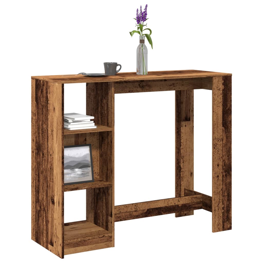 antik fa színű szerelt fa bárasztal polccal 124 x 46 x 103,5 cm