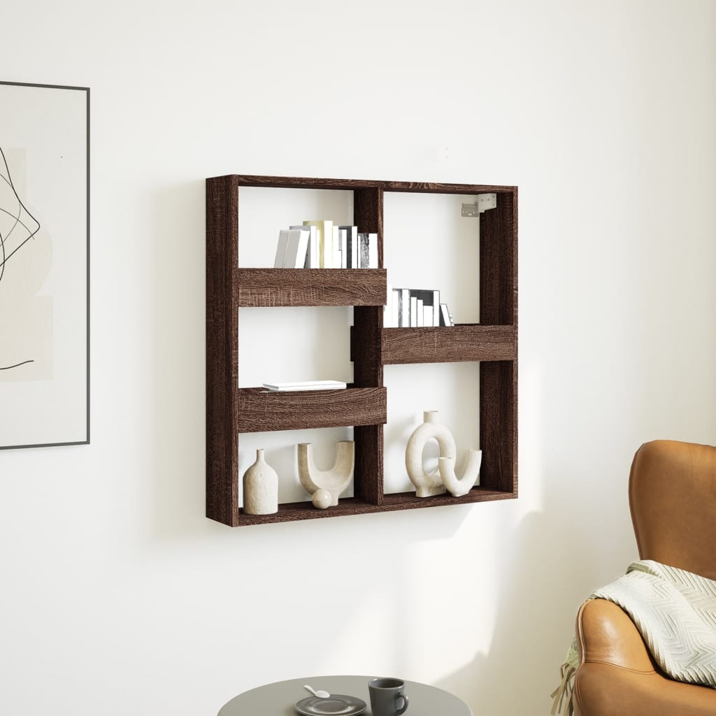barna tölgy színű szerelt fa fali szekrény 80 x 15 x 80 cm