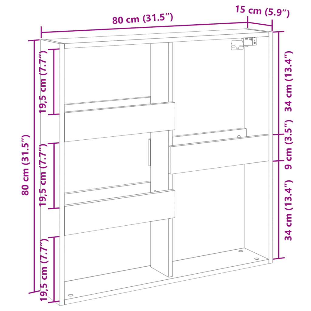 antik fa színű szerelt fa faliszekrény 80 x 15 x 80 cm