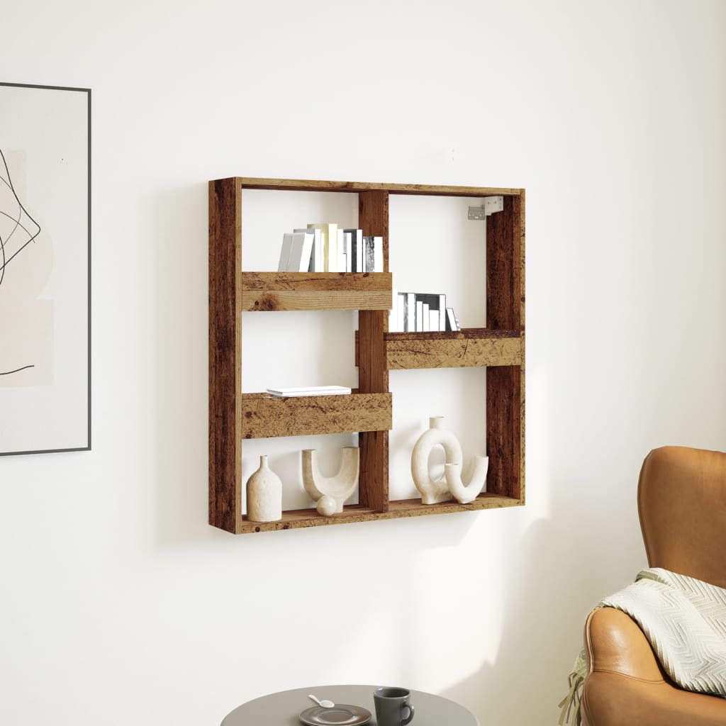 antik fa színű szerelt fa faliszekrény 80 x 15 x 80 cm