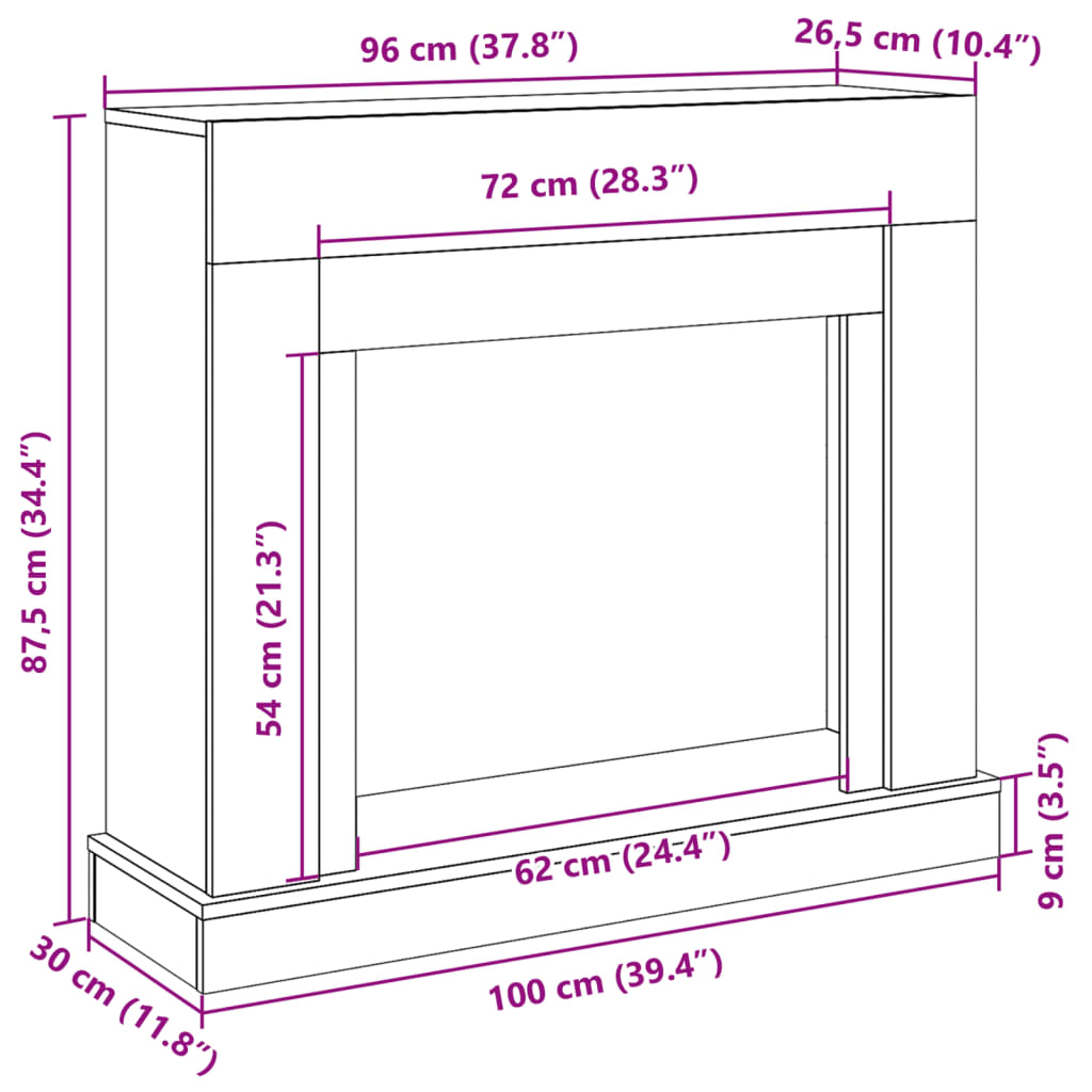 fehér szerelt fa kandallóburkolat 100 x 30 x 87,5 cm