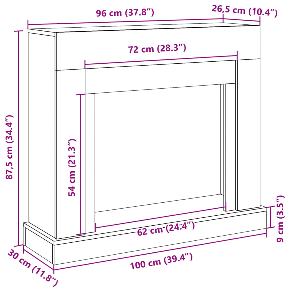 füstös tölgy színű szerelt fa kandallóburkolat 100x30x87,5 cm