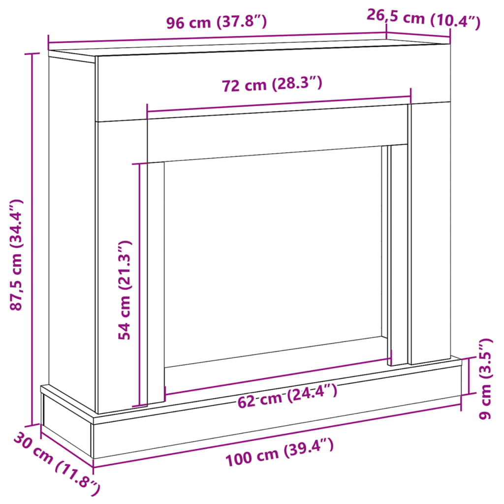 szürke sonoma színű szerelt fa kandallóburkolat 100x30x87,5 cm