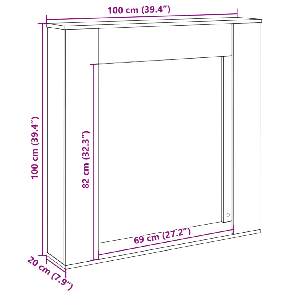 betonszürke szerelt fa kandallóburkolat 100 x 20 x 100 cm