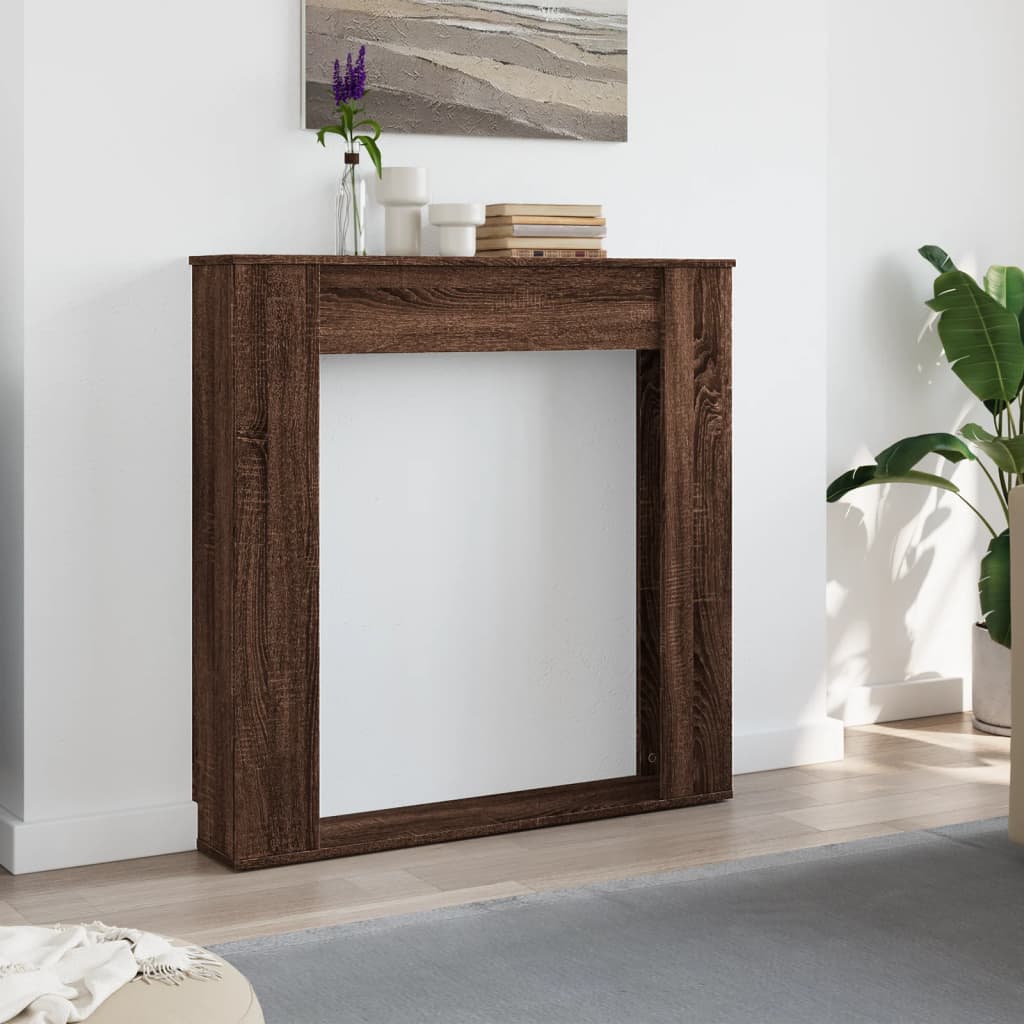barna tölgy színű szerelt fa kandallóburkolat 100x20x100 cm