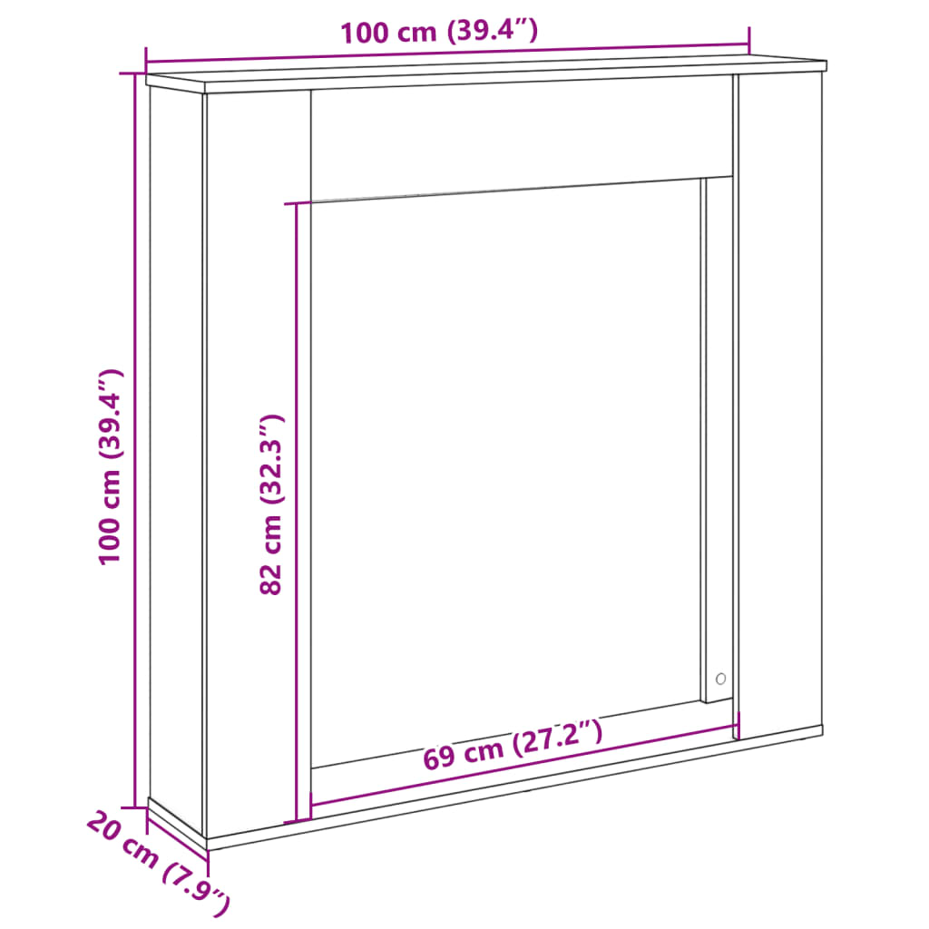 antik fa színű szerelt fa kandallóburkolat 100 x 20 x 100 cm