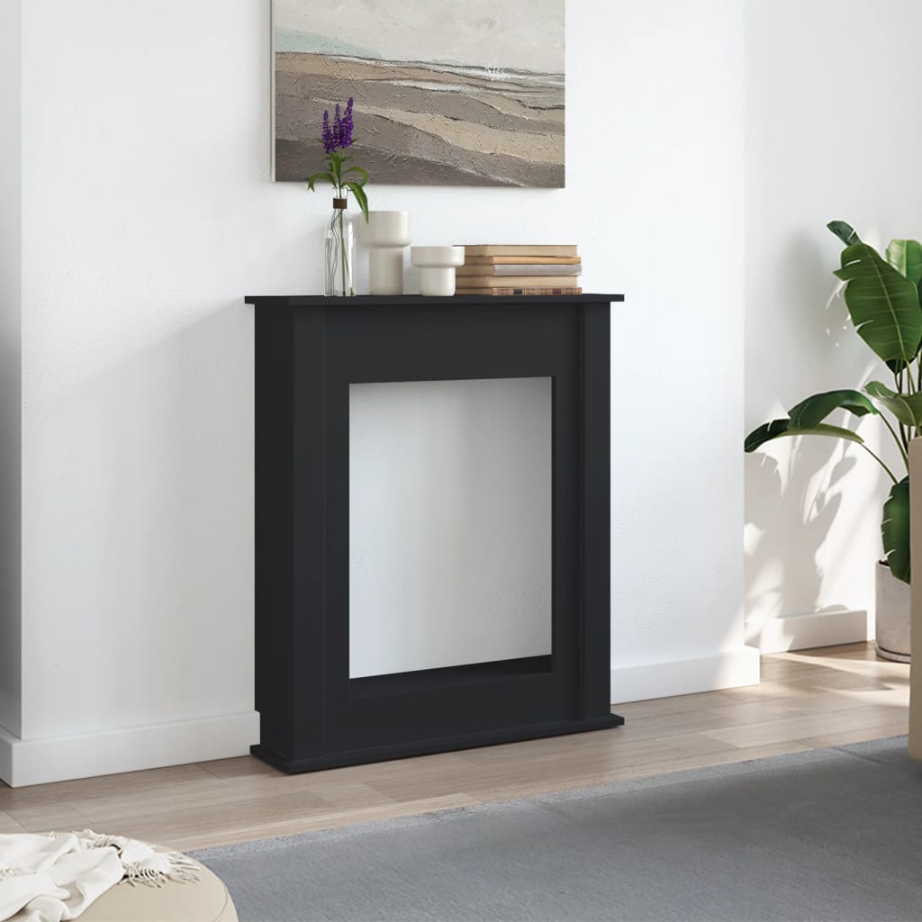 fekete szerelt fa kandallóburkolat 75 x 20 x 87,5 cm