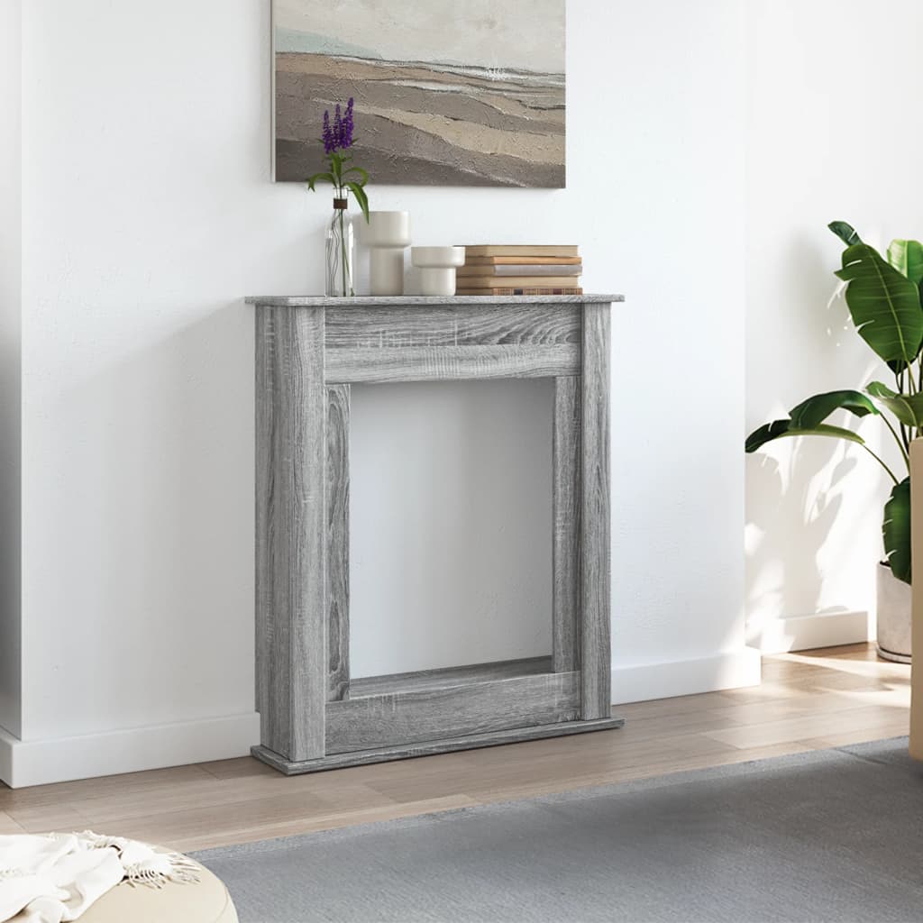 szürke sonoma színű szerelt fa kandallóburkolat 75x20x87,5 cm