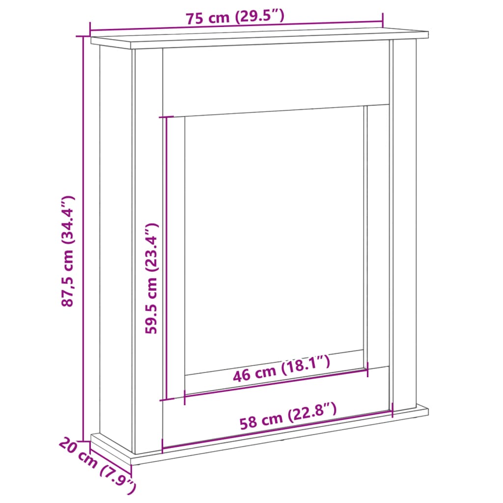 szürke sonoma színű szerelt fa kandallóburkolat 75x20x87,5 cm