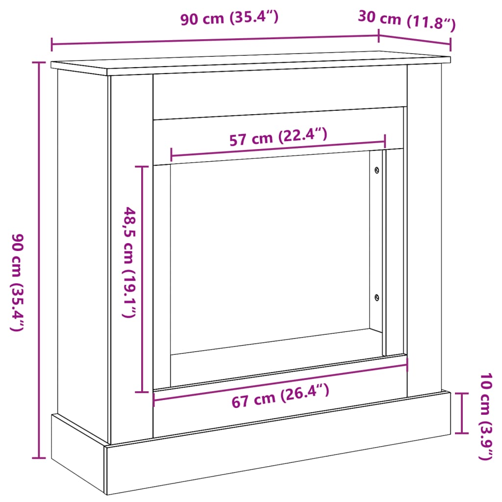 betonszürke szerelt fa kandallóburkolat 90 x 30 x 90 cm