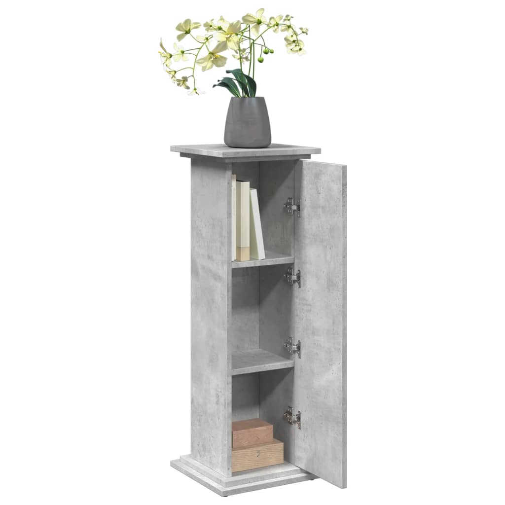 betonszürke szerelt fa bemutatóállvány tárolóval 31x30x90 cm