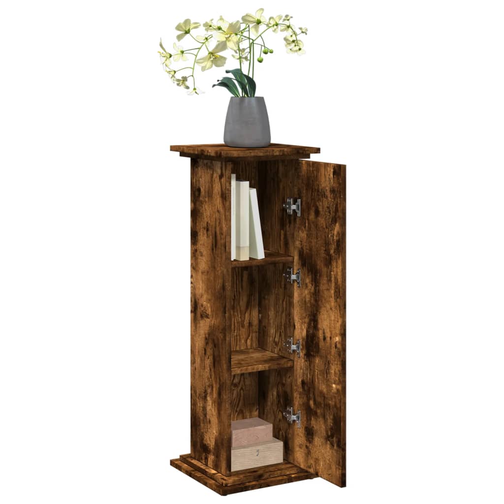 füstös tölgy szerelt fa bemutatóállvány tárolóval 31x30x90 cm