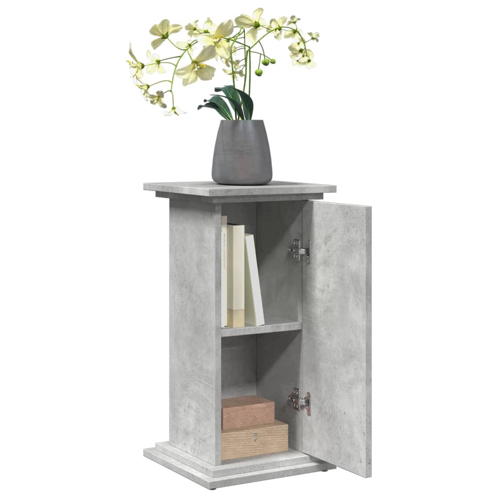 betonszürke szerelt fa bemutatóállvány tárolóval 31x30x60 cm
