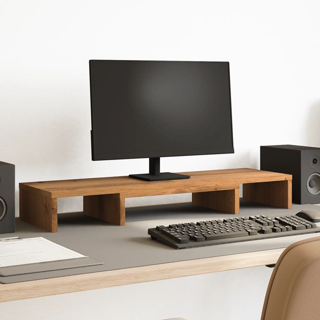 kézműves tölgy szerelt fa állítható monitorállvány 80x24x10,5cm