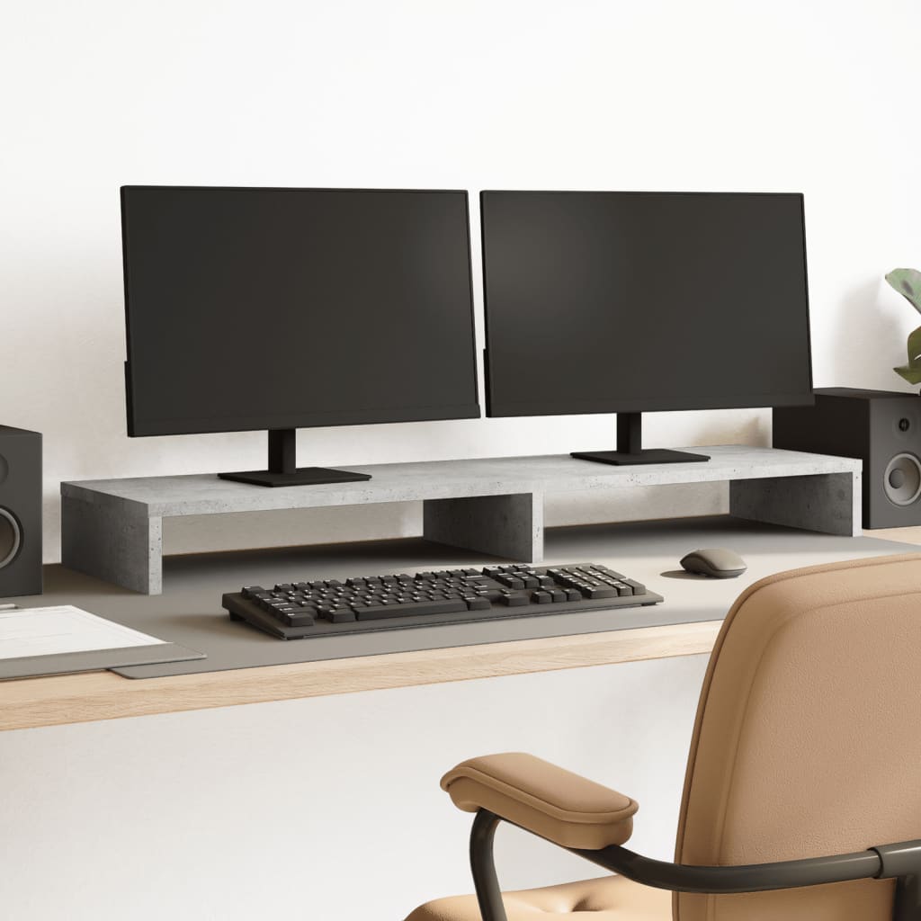 betonszürke szerelt fa monitorállvány 100 x 27 x 10 cm