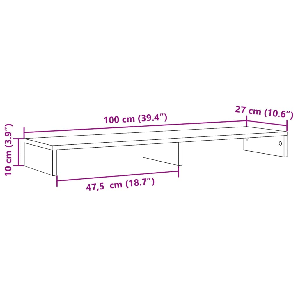 füstös tölgy színű szerelt fa monitorállvány 100 x 27 x 10 cm