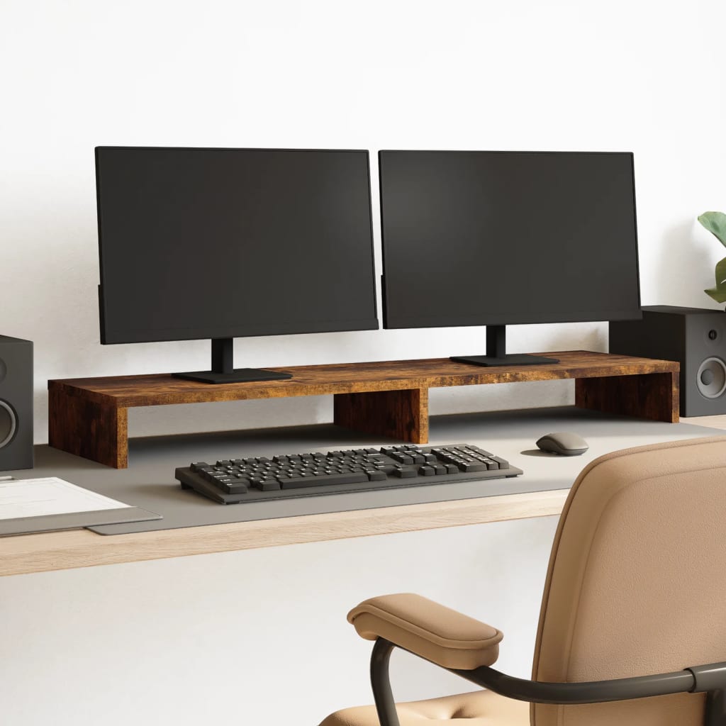 füstös tölgy színű szerelt fa monitorállvány 100 x 27 x 10 cm