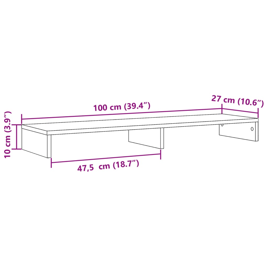antik fa színű szerelt fa monitorállvány 100 x 27 x 10 cm