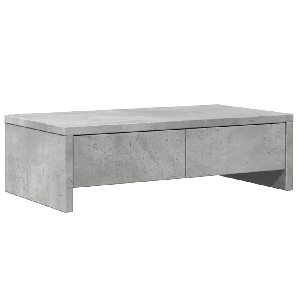 betonszürke szerelt fa monitorállvány fiókokkal 50 x 27 x 15 cm