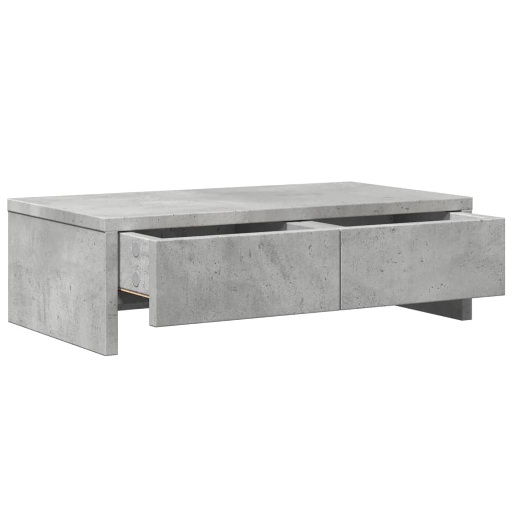 betonszürke szerelt fa monitorállvány fiókokkal 50 x 27 x 15 cm