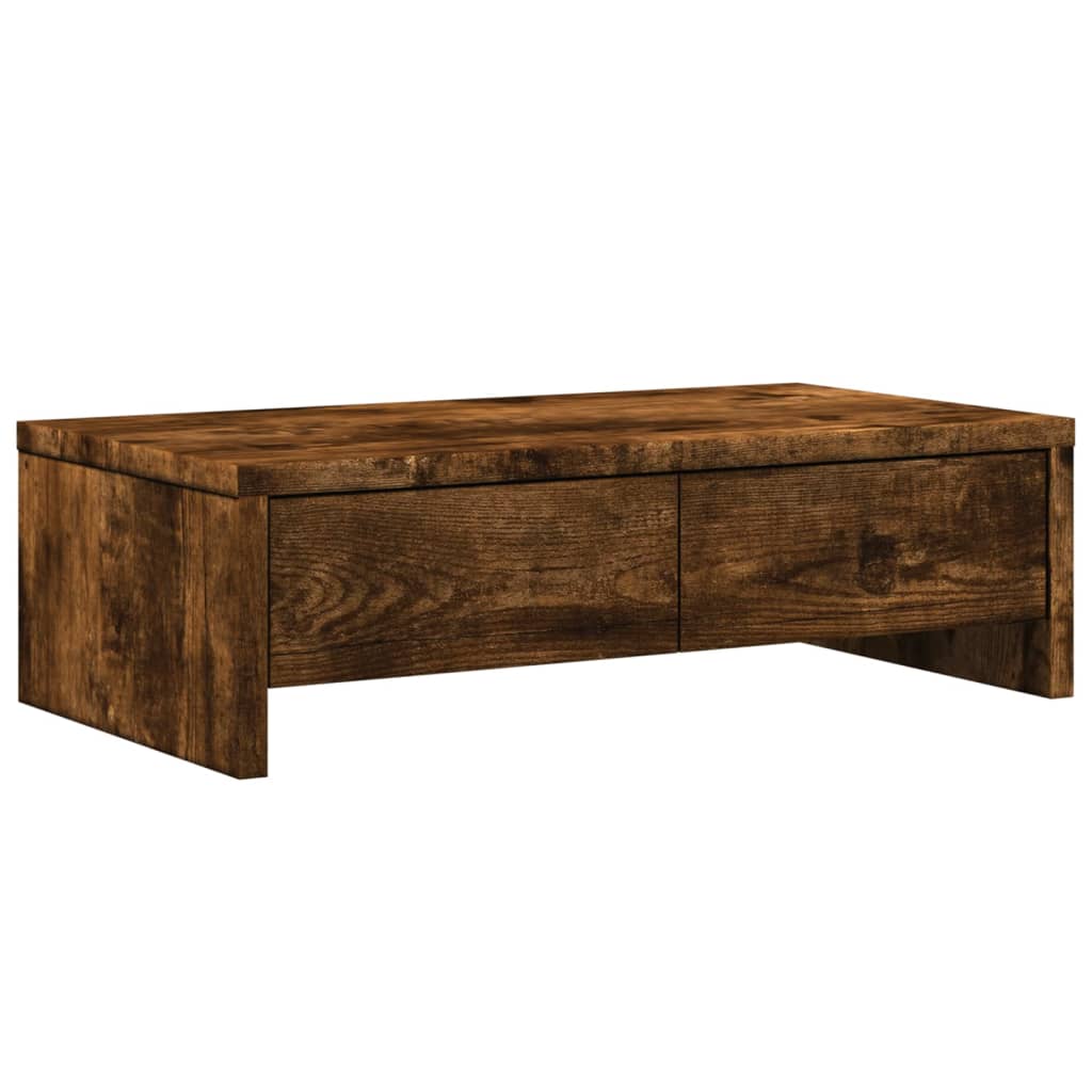 füstös tölgy szerelt fa monitorállvány fiókokkal 50x27x15 cm
