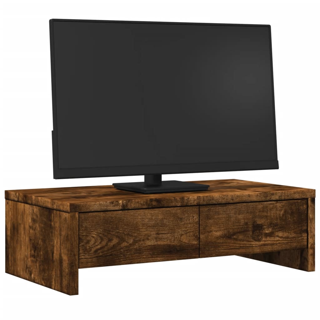 füstös tölgy szerelt fa monitorállvány fiókokkal 50x27x15 cm