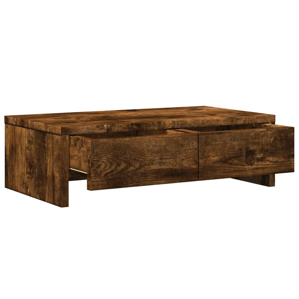füstös tölgy szerelt fa monitorállvány fiókokkal 50x27x15 cm