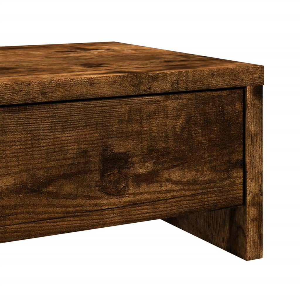 füstös tölgy szerelt fa monitorállvány fiókokkal 50x27x15 cm