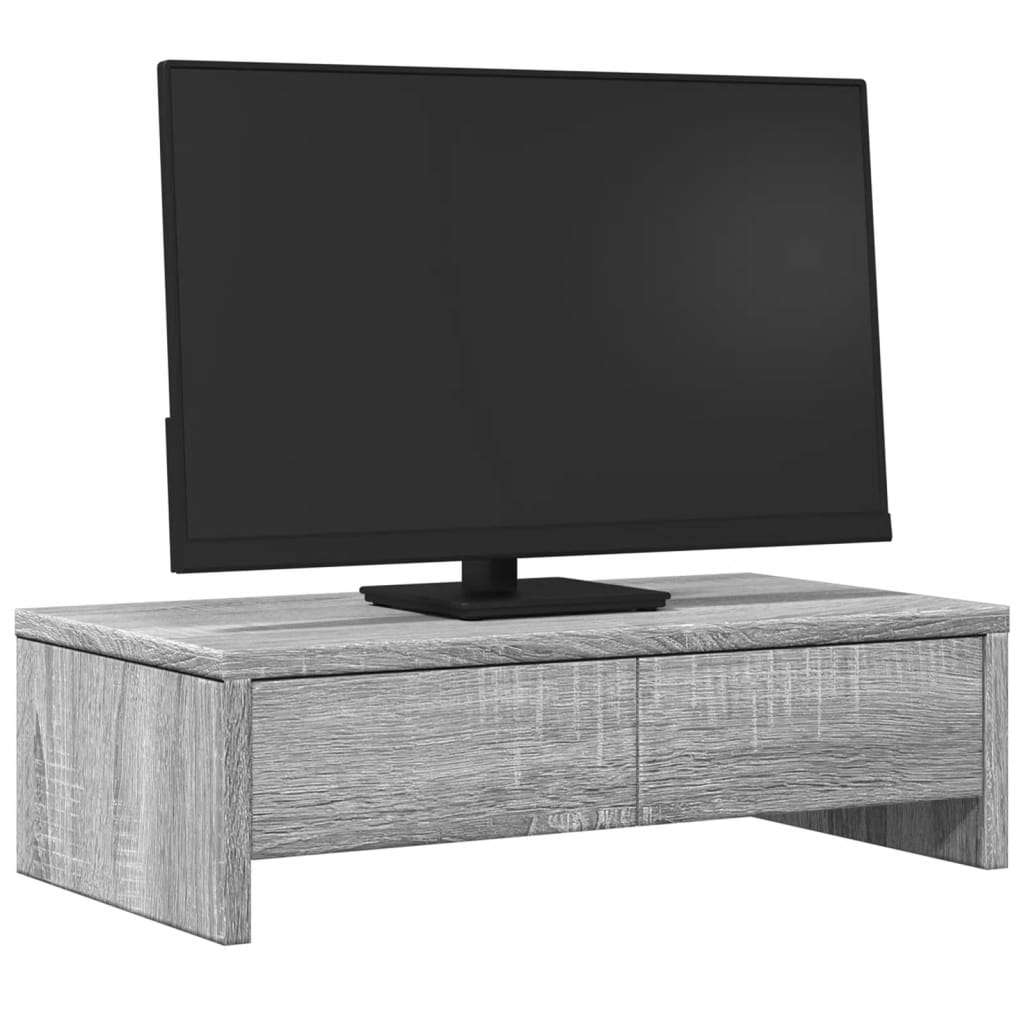 szürke sonoma szerelt fa monitorállvány fiókokkal 50x27x15 cm
