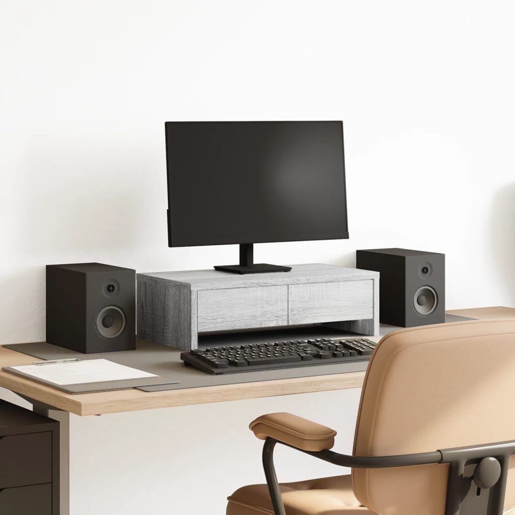 szürke sonoma szerelt fa monitorállvány fiókokkal 50x27x15 cm