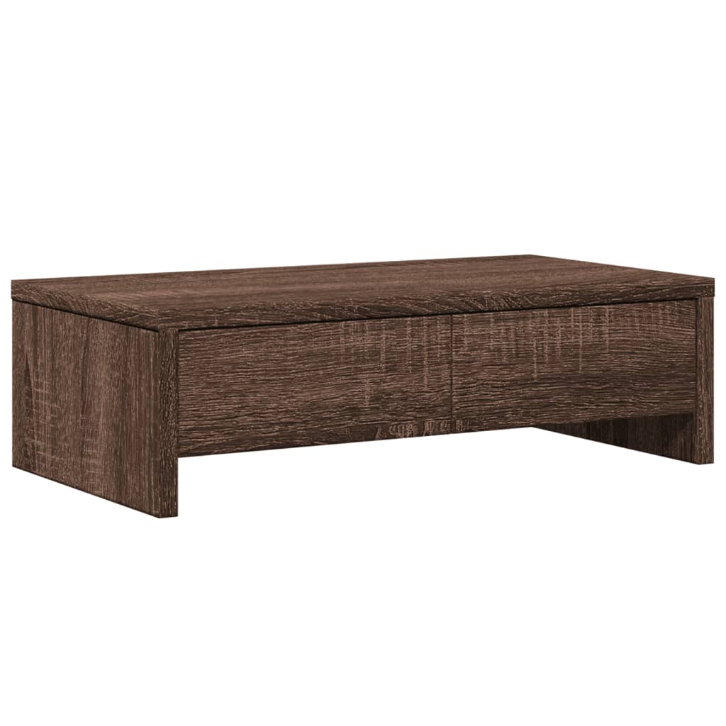 barna tölgy szerelt fa monitorállvány fiókokkal 50 x 27 x 15 cm