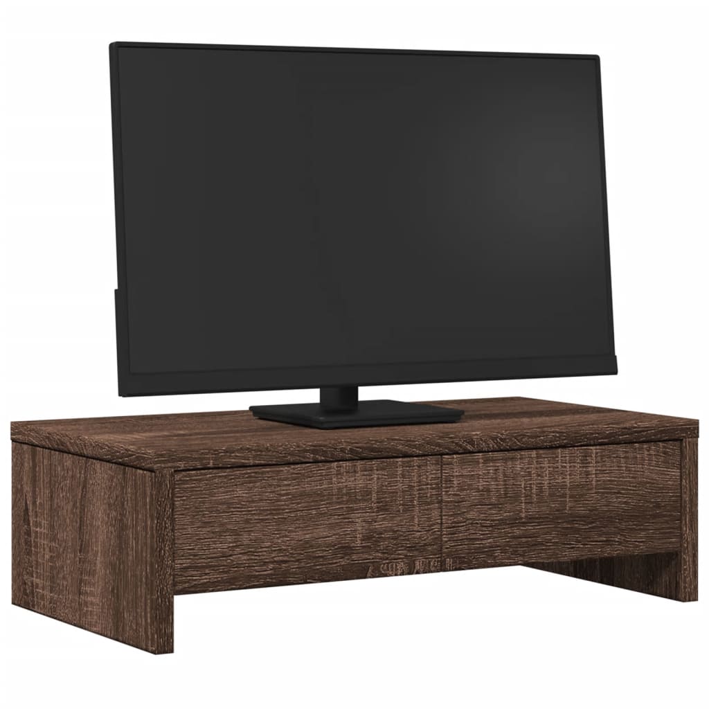 barna tölgy szerelt fa monitorállvány fiókokkal 50 x 27 x 15 cm