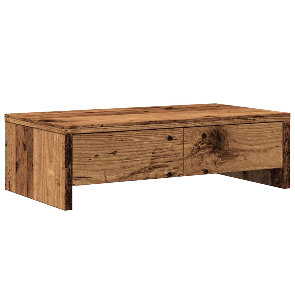 antik fa színű szerelt fa monitorállvány fiókokkal 50x27x15 cm