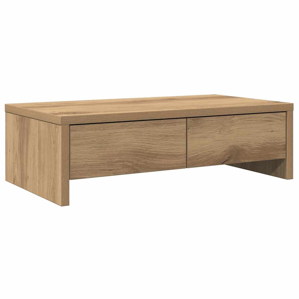 kézműves tölgy szerelt fa monitorállvány fiókokkal 50x27x15 cm