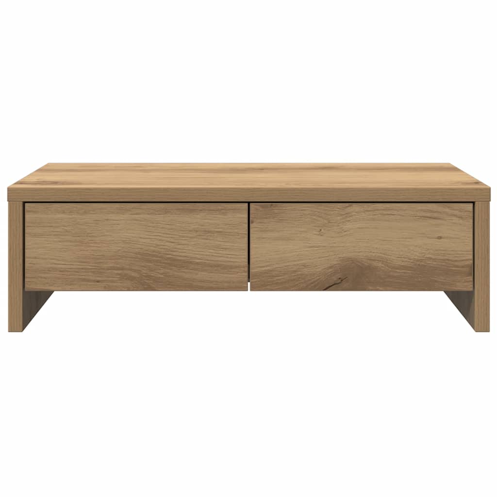 kézműves tölgy szerelt fa monitorállvány fiókokkal 50x27x15 cm