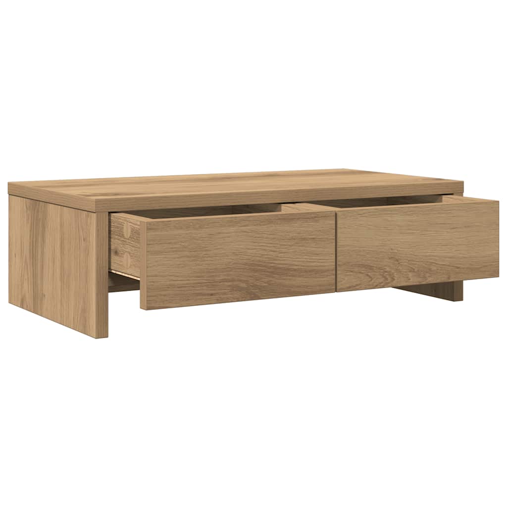 kézműves tölgy szerelt fa monitorállvány fiókokkal 50x27x15 cm