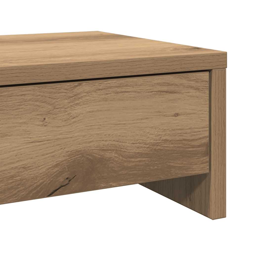 kézműves tölgy szerelt fa monitorállvány fiókokkal 50x27x15 cm