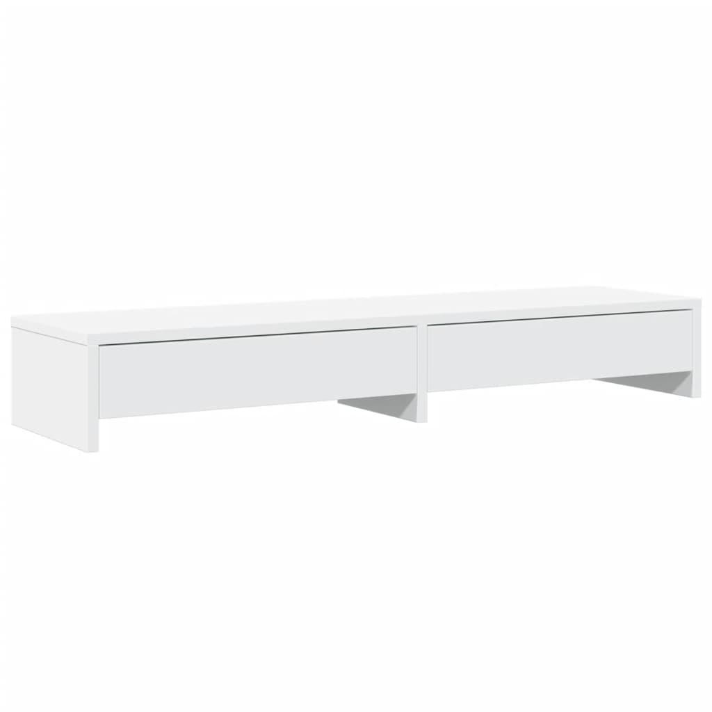 fehér monitorállvány fiókokkal, 100 x 27 x 15 cm, rétegelt fa