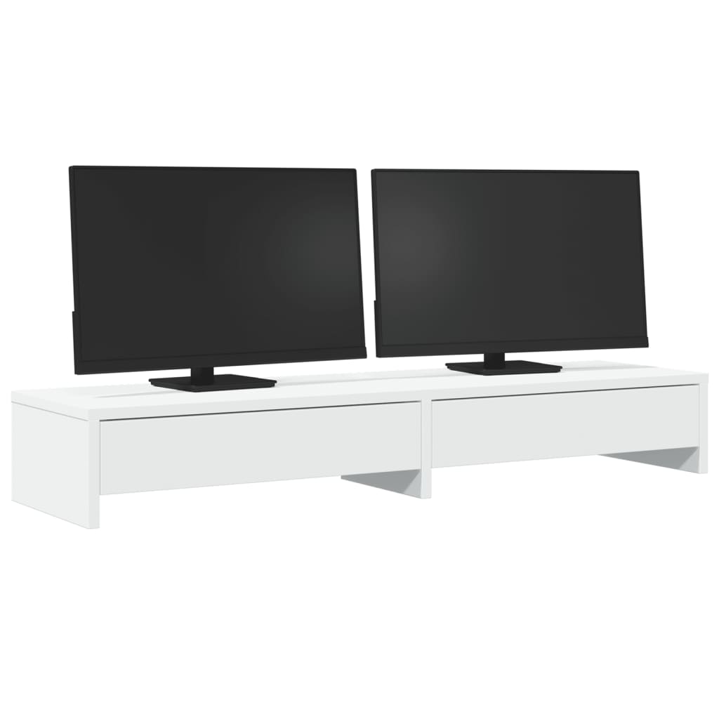 fehér monitorállvány fiókokkal, 100 x 27 x 15 cm, rétegelt fa