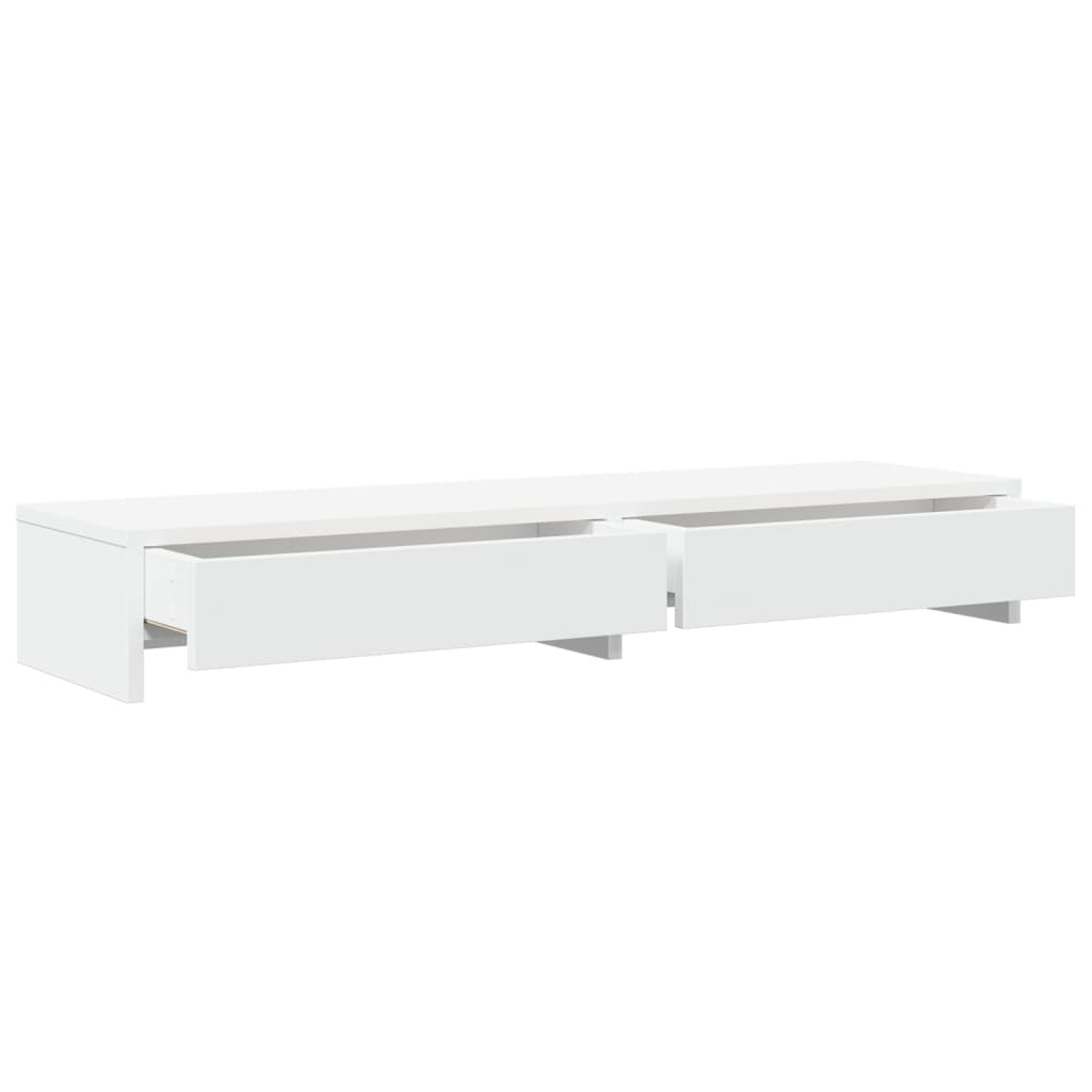 fehér monitorállvány fiókokkal, 100 x 27 x 15 cm, rétegelt fa