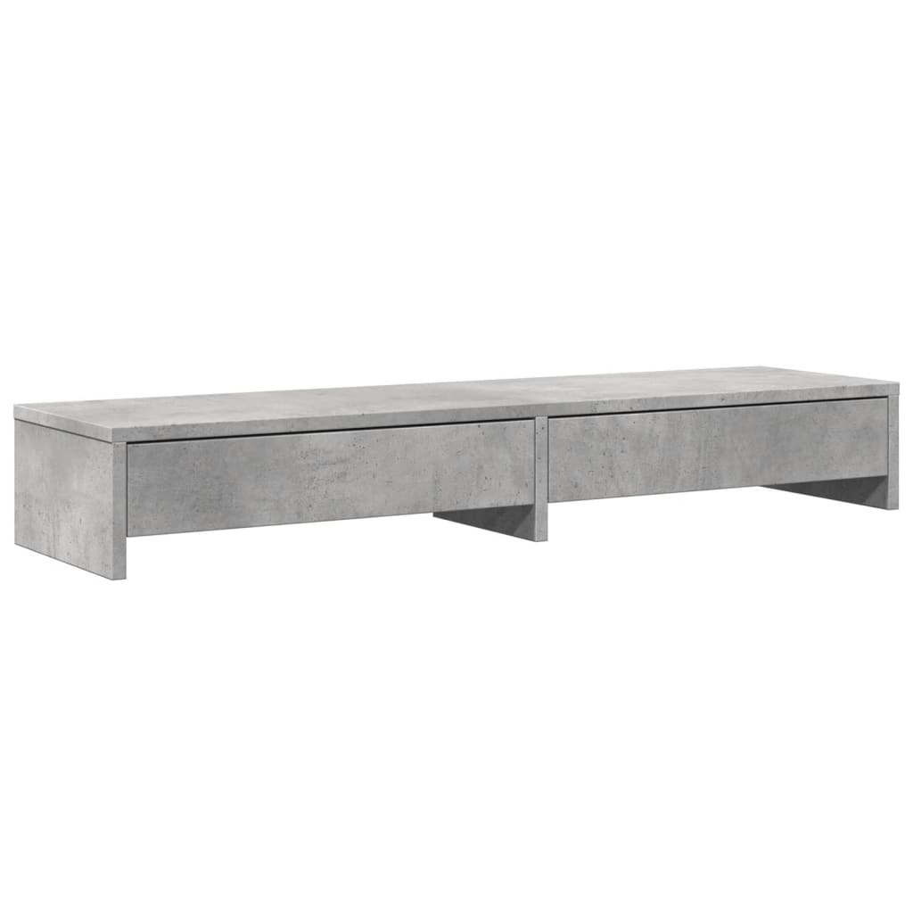betonszürke szerelt fa monitorállvány fiókokkal 100x27x15 cm