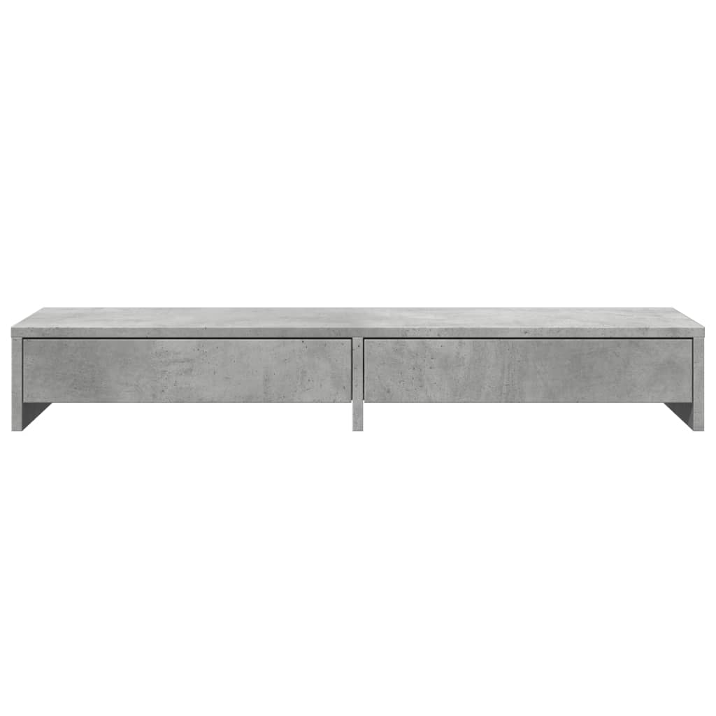 betonszürke szerelt fa monitorállvány fiókokkal 100x27x15 cm