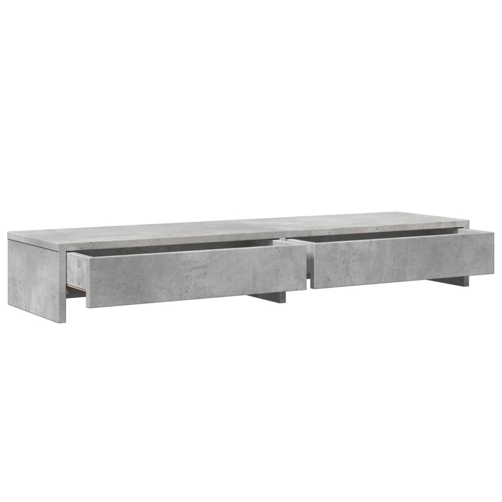 betonszürke szerelt fa monitorállvány fiókokkal 100x27x15 cm