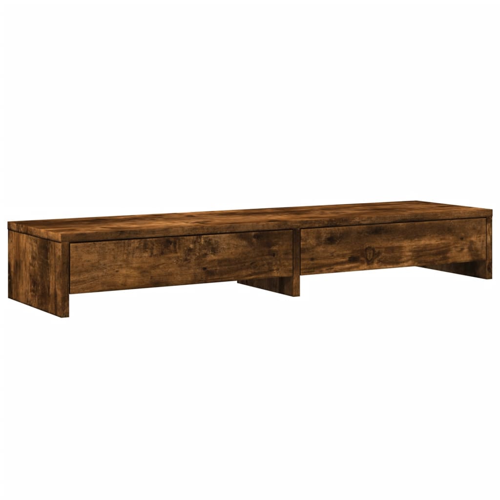 füstös tölgy szerelt fa monitorállvány fiókokkal 100x27x15 cm